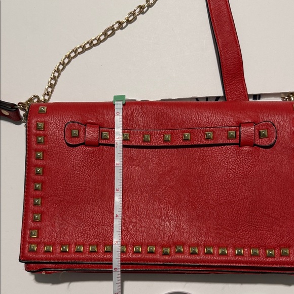 Elegant Red Studded Clutch with Gold Chain - Picture 6 of 6